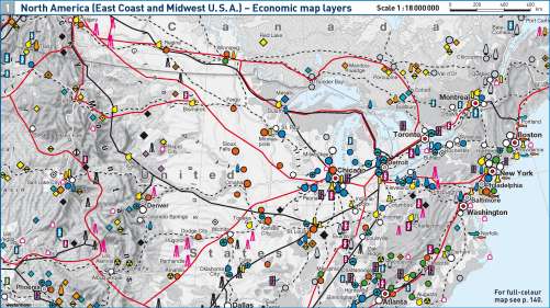 Maps North America East Coast And Midwest U S A Economic Map Layers Diercke International Atlas