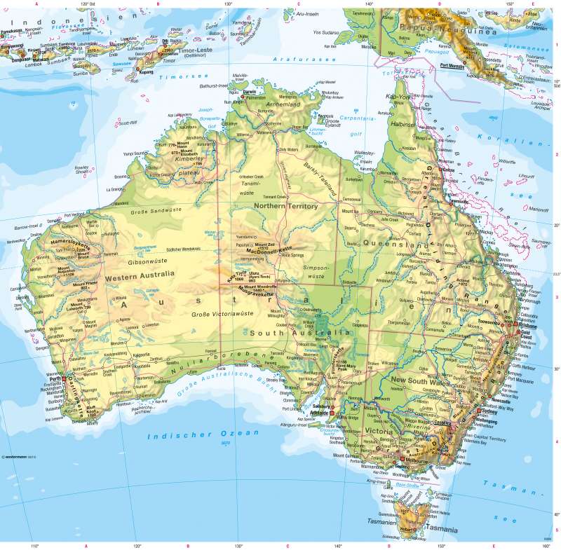 Diercke Weltatlas Kartenansicht Australien Physische Karte 978 Diercke Weltatlas Kartenansicht Australien Physische Karte 978