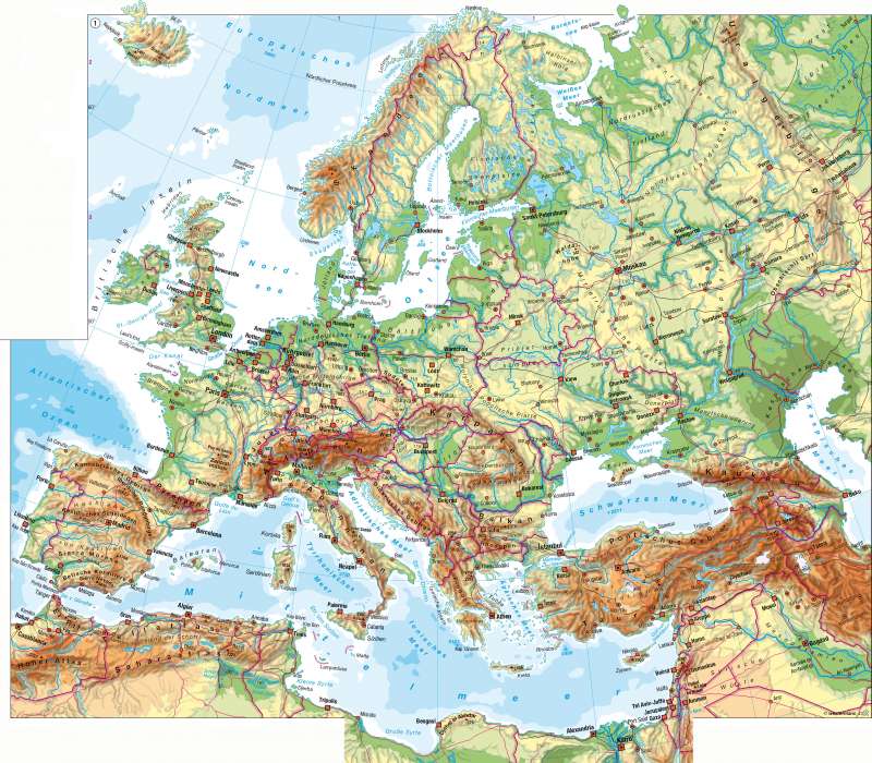 Karte Flüsse Gebirge Europas