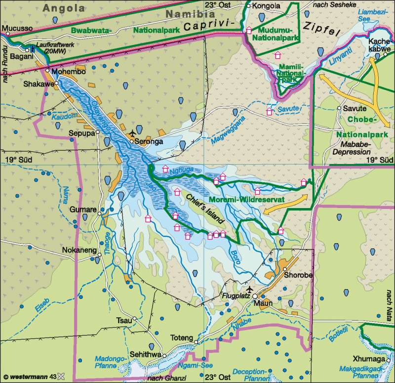 Okavango Fluss Karte