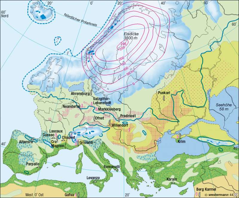 Diercke Weltatlas - Kartenansicht - Würm-/Weichseleiszeit (letzte Eiszeit) - Vergletscherung 