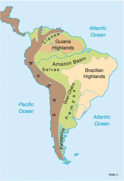 Physical Map Of Latin America