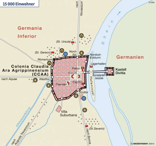 Diercke Karte Köln um 350 n. Chr. - Römerstadt und Kastell