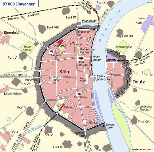 Diercke Karte Köln um 1850 - Festungsstadt