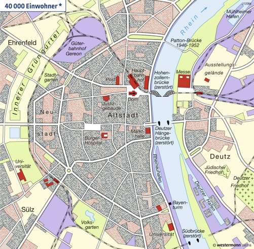 Diercke Karte Köln - Innenstadt 1945 - Kriegszerstörungen