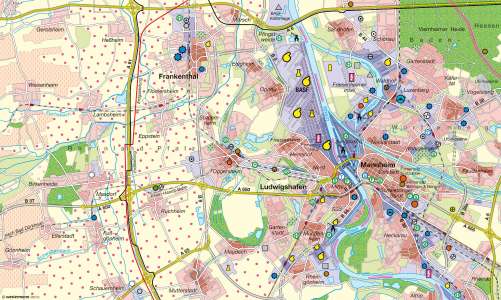 Diercke Karte Ludwigshafen/Mannheim - Siedlungsentwicklung und Wirtschaft