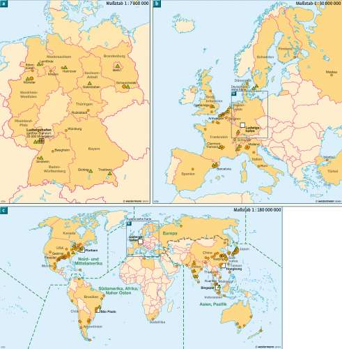 Diercke Karte BASF-Standorte in Deutschland, Europa und der Welt
