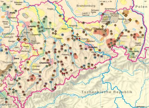 Diercke Karte Bergbau in Sachsen – Gewinnungs- und Sanierungsbetriebe