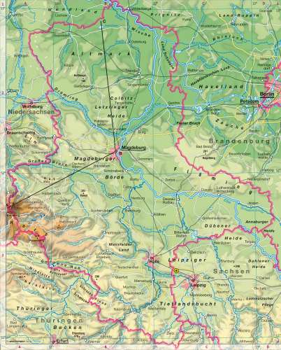 Diercke Karte Sachsen-Anhalt – physische Übersicht