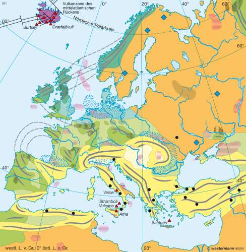 Diercke Karte Europa – Alter der Gebirge/Rohstofflagerstätten