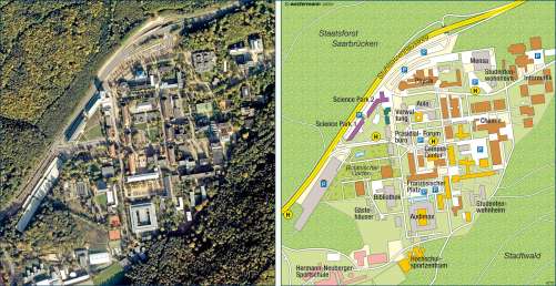 Diercke Karte Universität des Saarlandes im Luftbild und als Karte