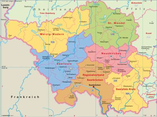 Diercke Karte Saarland - politische Übersicht