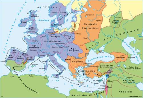 Diercke Karte Europa zur Zeit der ersten Kreuzzüge Ende des 12. Jahrhunderts
