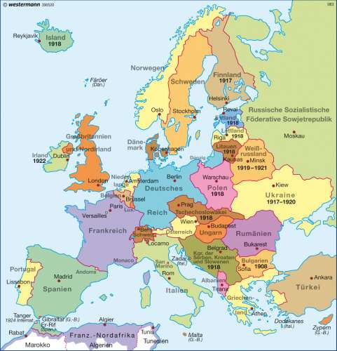 Diercke Karte Europa nach dem 1. Weltkrieg (1920/21)