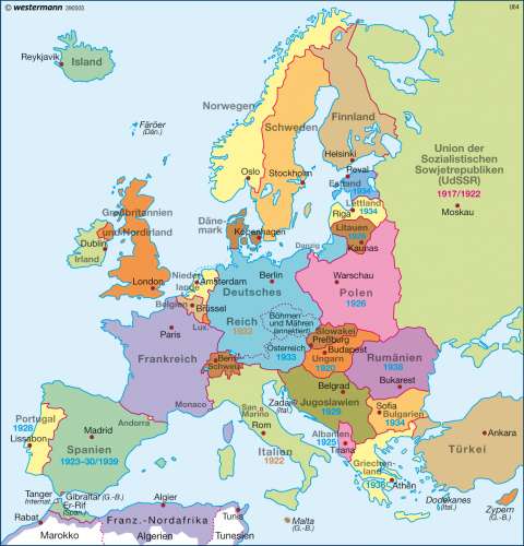 Diercke Karte Europa vor dem 2. Weltkrieg (1939)