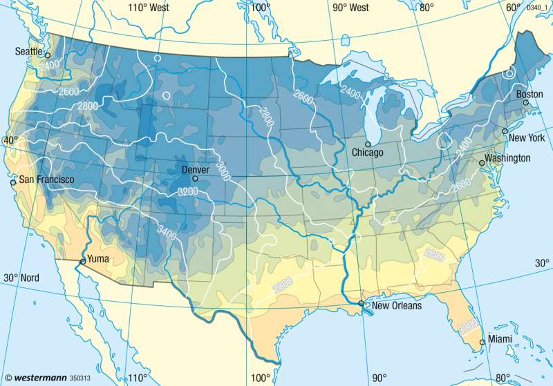 USA | Frostbelt/Sunbelt | Nord- und Mittelamerika - Klima | Karte 208/4