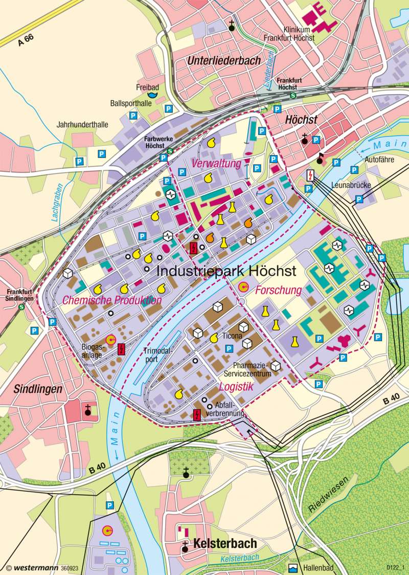 Frankfurt-Höchst | Produktions- und Forschungsverbund | Dienstleistungsregion Rhein-Main | Karte 45/4