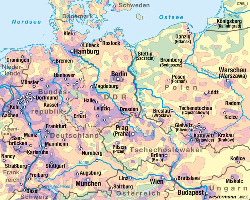 Bundesrepublik Deutschland/DDR | Bevölkerungsdichte 1970 | Historische Entwicklung | Karte 52/4