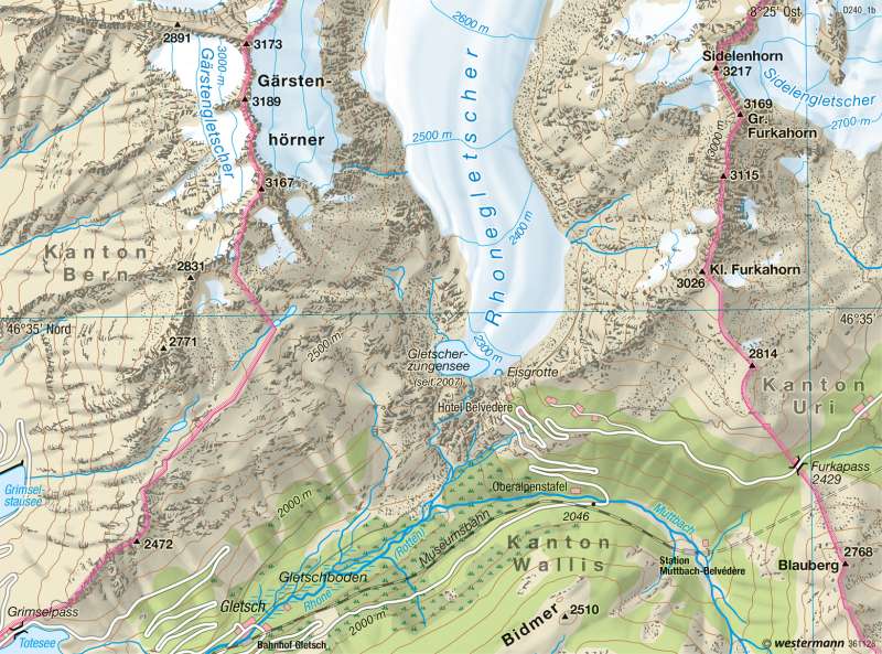 Diercke Weltatlas - Kartenansicht - Rhonegletscher - Gletscherrückzug