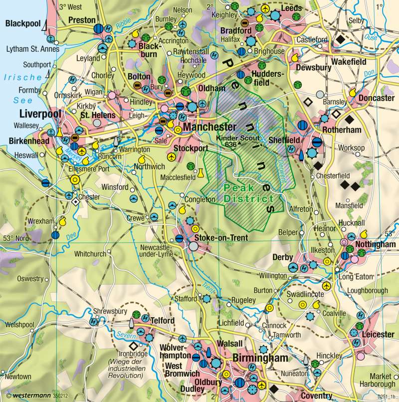 Nord- und Mittelengland | Strukturwandel | Nordirland, England - Räumliche Entwicklungsfaktoren | Karte 125/4