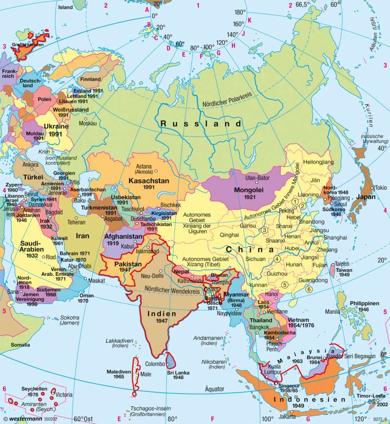 Asien | Politische Übersicht | Asien - Staaten und physische Übersicht | Karte 162/1