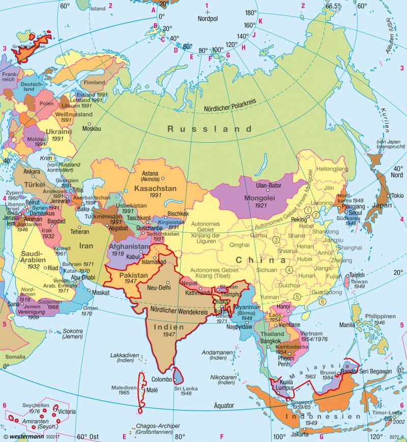 Asien | Politische Übersicht | Staaten und physische Übersicht | Karte 110/1