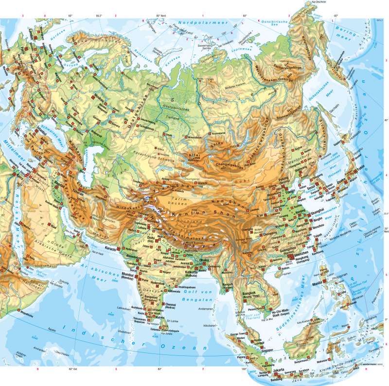 Asien | Physische Übersicht | Asien - Staaten und physische Übersicht | Karte 162/3