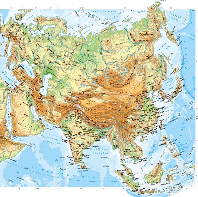 Asien Karte Topographisch | Norden Landkarte