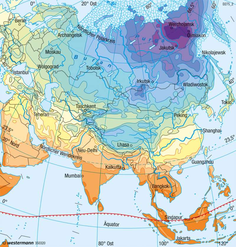 Asien | Temperaturen im Januar | Klima | Karte 112/1