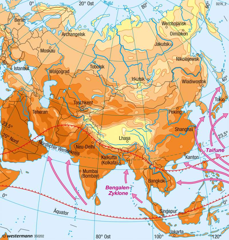 Asien | Temperaturen im Juli | Asien - Klima und Landwirtschaft | Karte 164/2