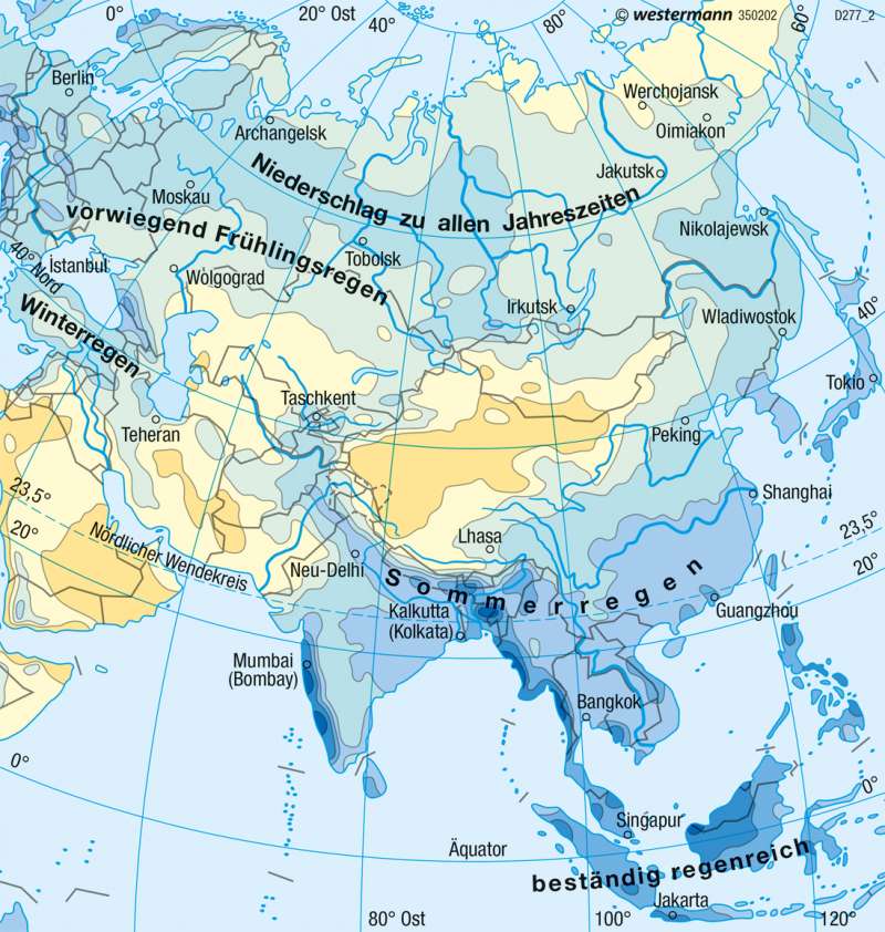 Asien | Niederschläge im Jahr | Asien - Klima und Landwirtschaft | Karte 164/3