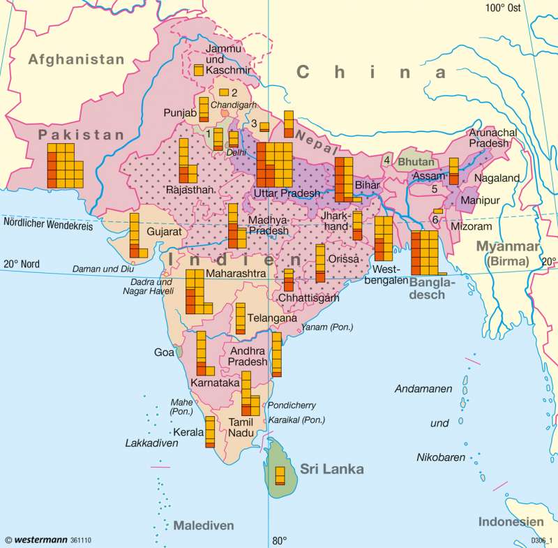Südasien | Entwicklungsunterschiede | Südasien - Vielfalt der Raumstrukturen | Karte 182/1