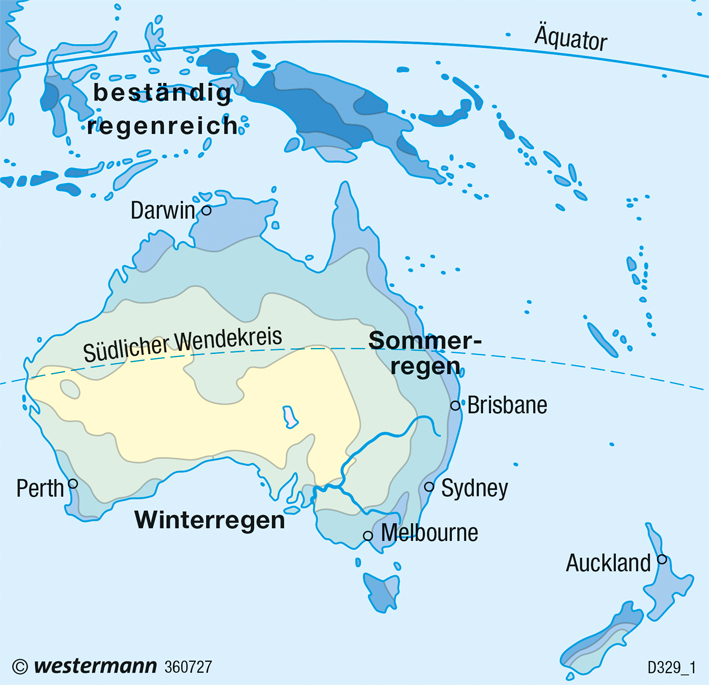 Australien, Neuseeland | Niederschläge im Jahr | Australien, Neuseeland - Wirtschaft und Klima | Karte 202/2