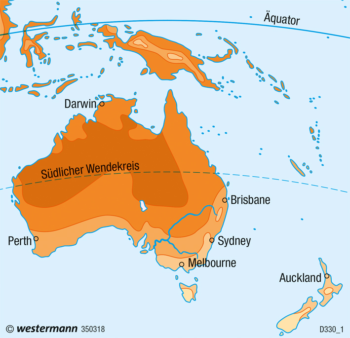 Australien, Neuseeland | Temperaturen im Januar | Wirtschaft und Klima | Karte 142/2