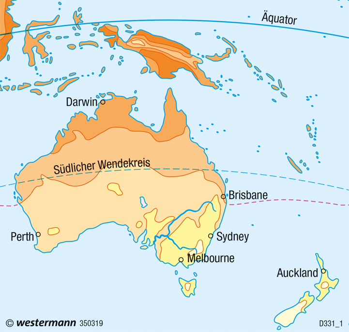 Australien, Neuseeland | Temperaturen im Juli | Wirtschaft und Klima | Karte 142/3