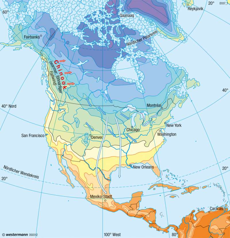 Nord- und Mittelamerika | Temperaturen im Januar | Klima | Karte 146/1
