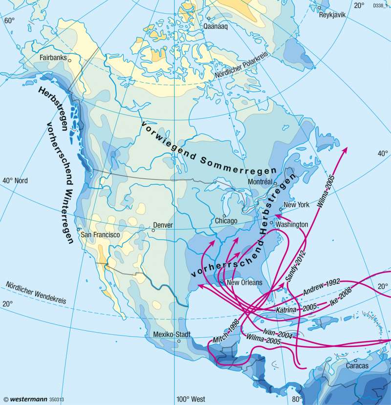 Nord- und Mittelamerika | Niederschläge im Jahr | Klima | Karte 146/3