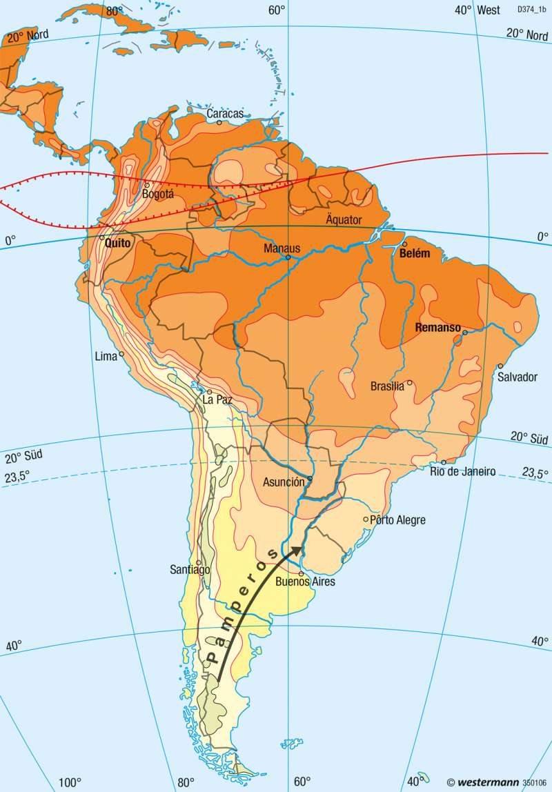 Südamerika | Temperaturen im Juli | Südamerika - Klima | Karte 234/2