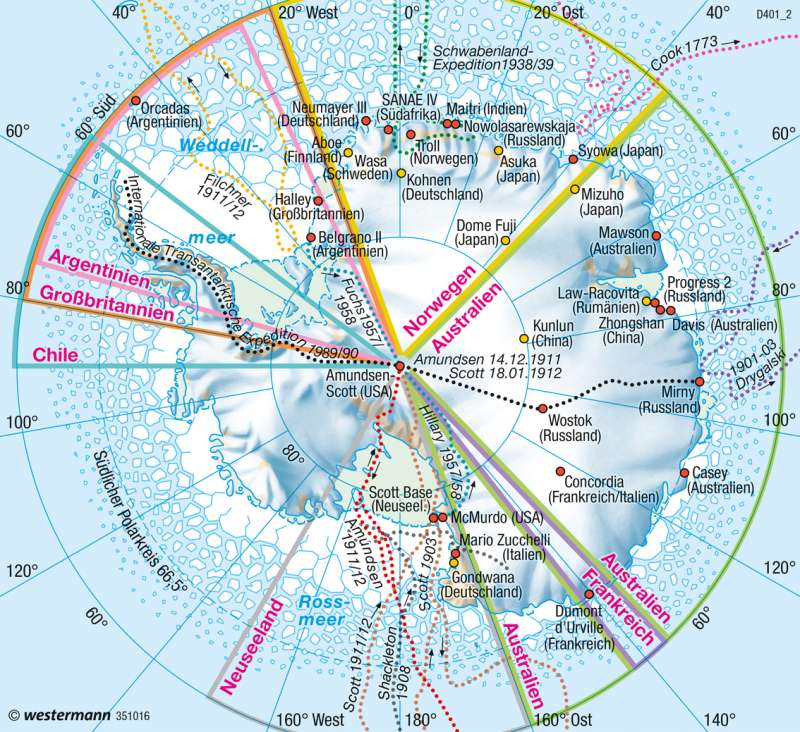Antarktis | Hoheitsansprüche/Forschung | Antarktis | Karte 169/6
