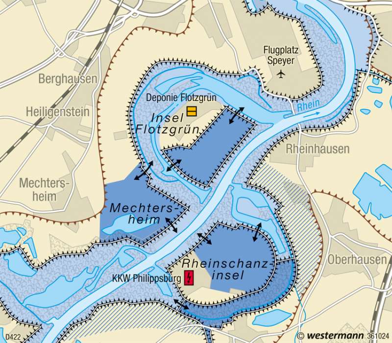 Rhein bei Speyer | Hochwasserrückhalt | Deutschland - Umwelt und Klimawandel | Karte 61/7