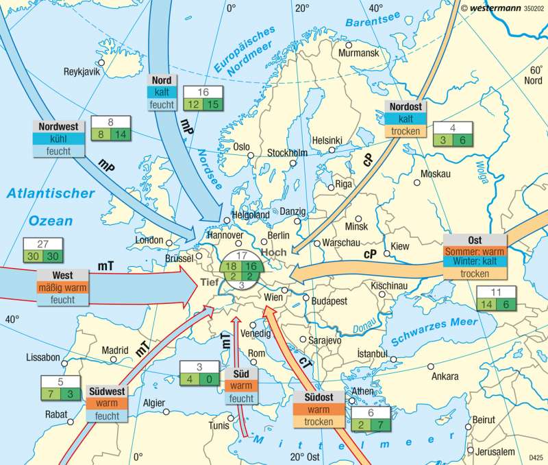 Diercke Weltatlas Kartenansicht Mitteleuropa Hauptluftmassen Und Wetterlagen 978 3 14 5 92 1 1