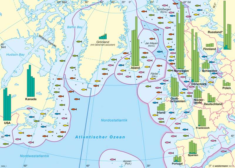 Nordatlantik | Fischfang | Erde - Agrarwirtschaft und Fischerei | Karte 263/4