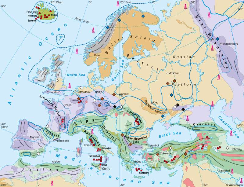 Europe | Formation of mountain ranges and deposits of natural resources | Natural hazards | Karte 51/3