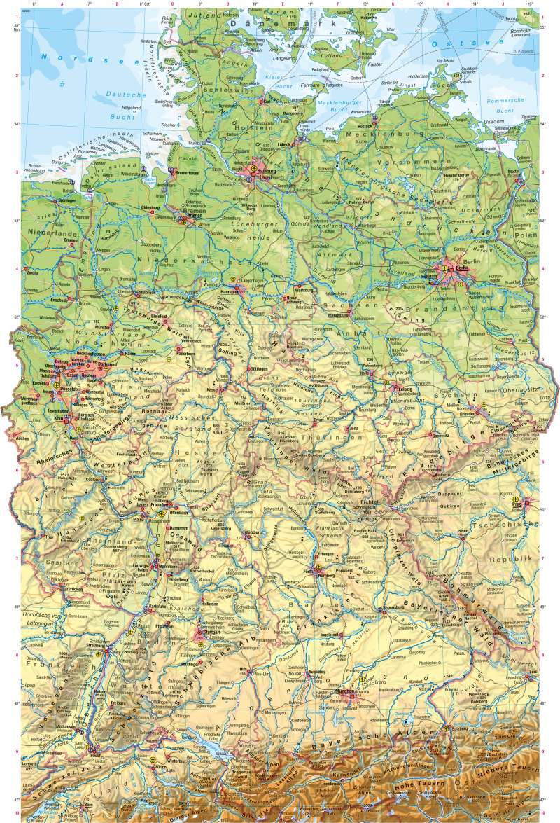 Deutschland | Physische Übersicht | Deutschland - Physische Übersicht | Karte 26/1