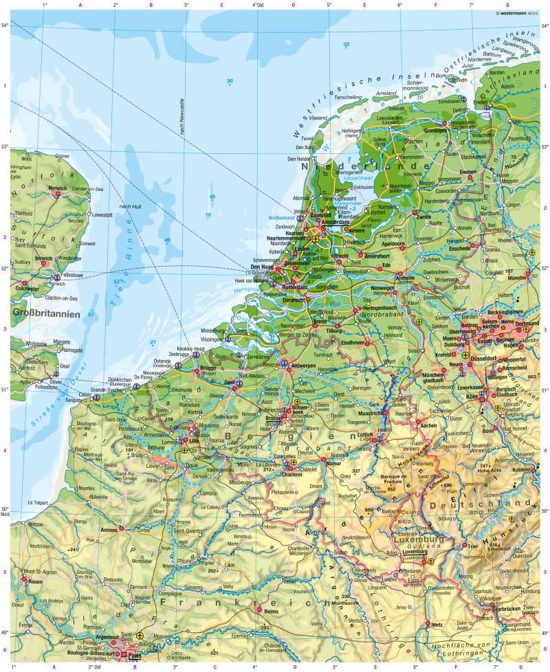 Niederlande, Belgien, Luxemburg | Physische Karte | Niederlande, Belgien, Luxemburg - Physische Karte | Karte 122/1