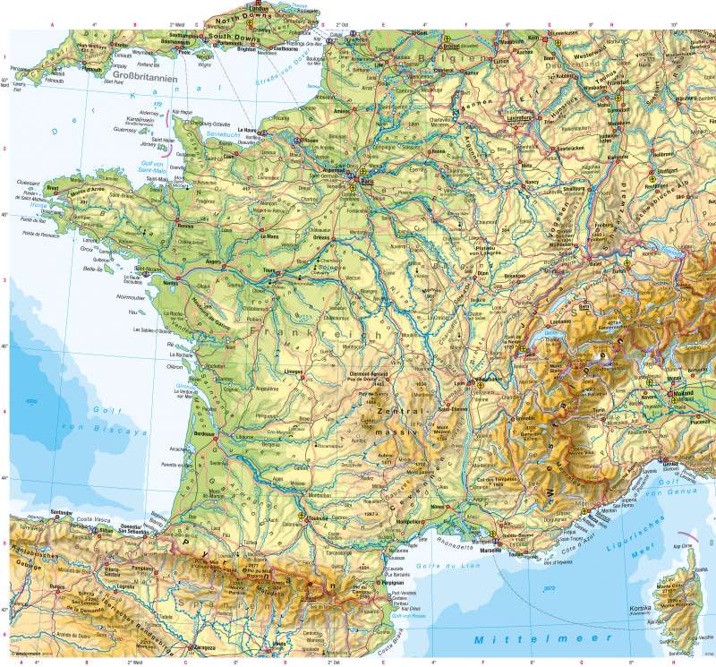 Frankreich Karte : Karte Von Frankreich Mit Grossen Stadten Lizenzfreie