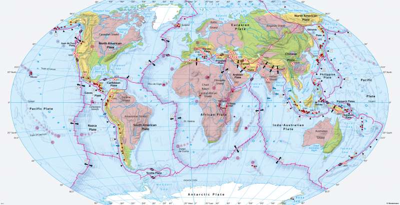 The World | Plate tectonics, volcanism and earthquakes | Plate tectonics | Karte 14/1