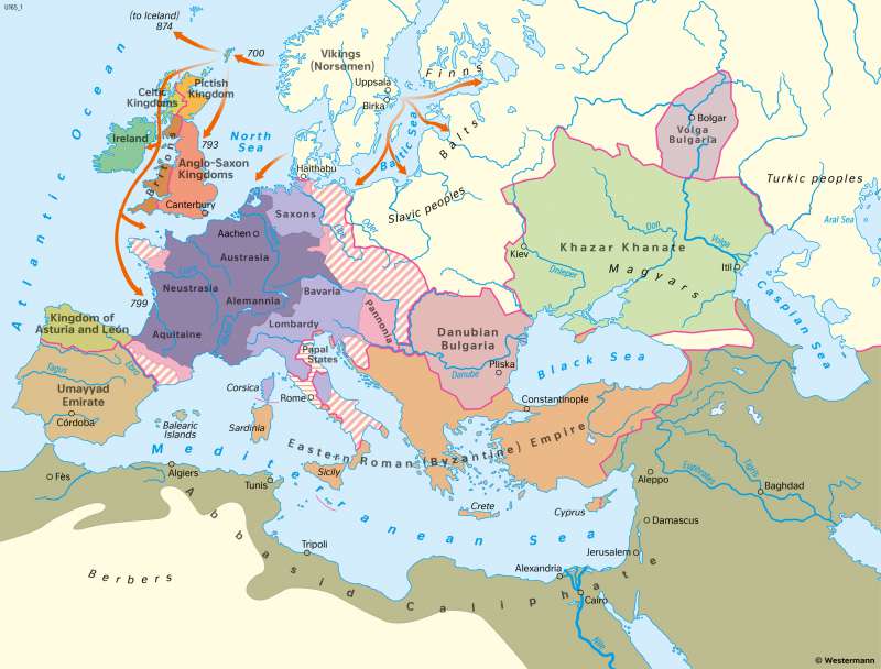 Europe | Empires at the end of Charlemagne’s reign circa 814 | Middle Ages | Karte 58/1