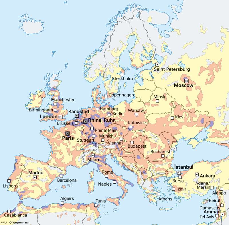 Europe | Population density and metropolitan areas | Population and migration | Karte 68/2
