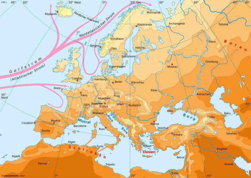 Europa | Temperaturen im Juli | Europa - Klima | Karte 114/2